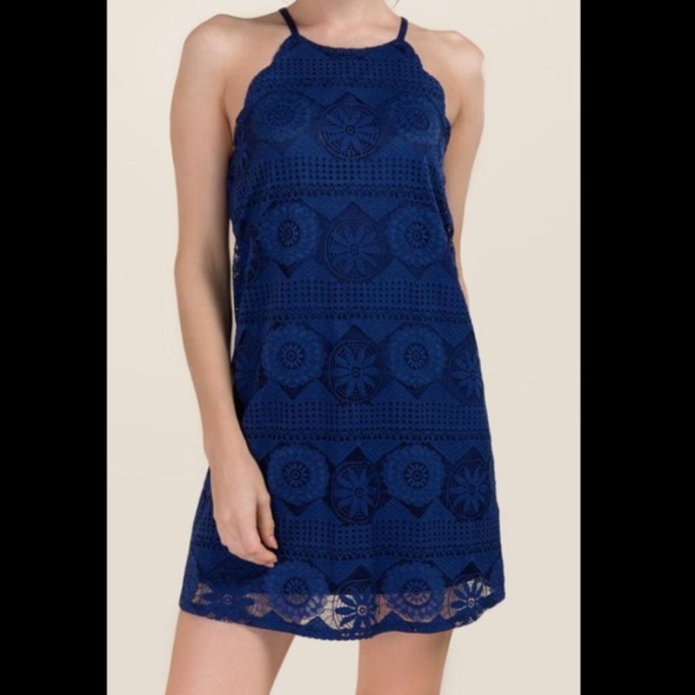 Francesca's Scalloped Lace Blue Dress
